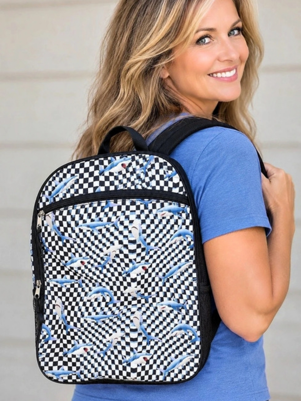 Sprayground Drip Check Shark Backpack Blue & Black